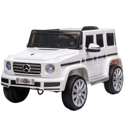 HOMCOM Carro Elétrico BENZ G500 Todo-o-Terreno com Bateria 12V Veículo Elétrico com Música Buzina Velocidade 3-5 km/h Branco