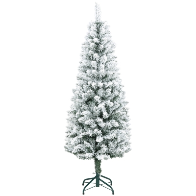 HOMCOM Árvore de Natal Artificial Coberta de Neve 150 cm com 317 Ramos e Suporte de Metal Árvore Natalícia para Sala Interior Verde