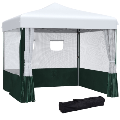 Outsunny Tenda Dobrável Tenda de Jardim com Proteção UV30 Altura Ajustável em 3 Níveis 2 Janelas e Bolsa de Transporte 2,7x2,7cm Branco e Verde