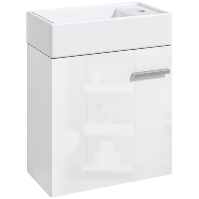 HOMCOM Móvel de Casa de Banho com Lavatório Móvel de Casa de Banho com Porta com Fechamento Suave e Armário 40x23x50 Branco Brilhante