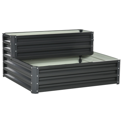 Outsunny Caixa de Plantio de 2 Níveis Floreira Exterior de Aço com Desenho de Escada para Cultivos 120x101x58 cm Cinza Escuro