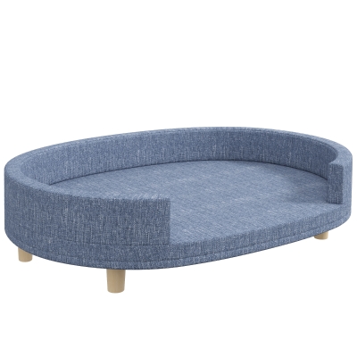 PawHut Sofá para Cães Grandes com Almofada Amovível Capa Lavável e Pés de Madeira Carga 30 kg para Interior 100x70x25 cm Azul
