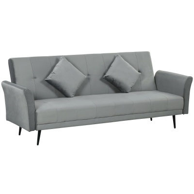 HOMCOM Sofá Cama Convertível Sofá Cama de 3 Lugares com Encosto Ajustável de 3 Níveis e 2 Almofadas Acolchoadas 206x81x83 cm Cinza