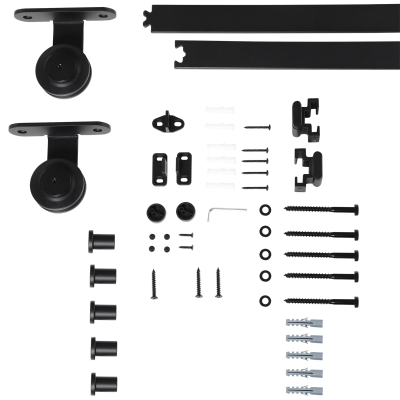 HOMCOM Ferragem para Porta de Correr Kit de Acessórios para Porta Corredeira com 2 Trilhos de Aço de Carbono 200x40x0,6cm Preto