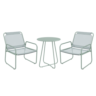 Outsunny Conjunto de Móveis de Jardim com 1 Mesa Redonda e 2 Cadeiras Estrutura de Aço e Apoio para os Braços Verde