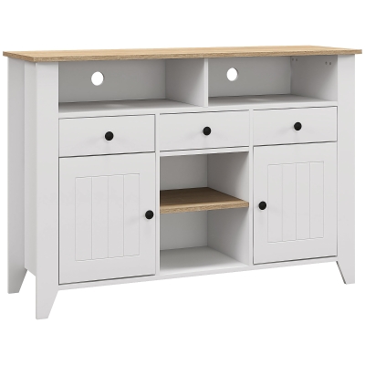 HOMCOM Aparador de Cozinha com 3 Gavetas 2 Armários 2 Prateleiras Abertas e 2 Prateleiras Ajustáveis Estilo Moderno 120x38x81,5 cm Branco