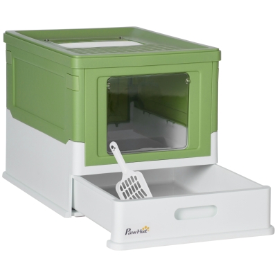 PawHut Caixa de Areia para Gatos Dobrável Caixa de Areia para Gatos Fechada com Bandeja Removível 47,5×35,5×36,7cm Verde Claro