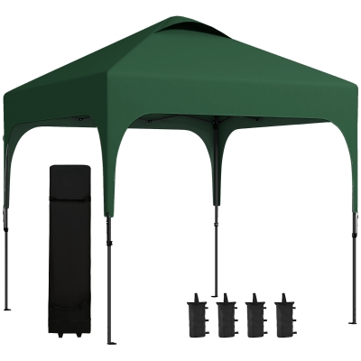 Outsunny Tenda Dobrável 2,5x2,5x2,68cm Tenda de Jardim com Proteção UV 50+ Altura Ajustável com 4 Sacos de Areia Verde Escuro