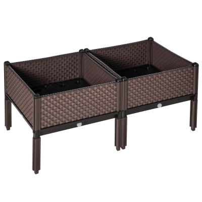 Outsunny Conjunto de 2 Floreiras de Exterior Quadradas Elevadas Combinação Livre Floreiras para Jardim  50x50x46,5 cm Marrom
