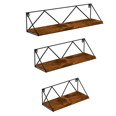 HOMCOM Conjunto de 3 Prateleiras de Parede Industrial Prateleiras Suspensas 30x12x12 cm 40x12x12 e cm 50x12x12 cm Madeira e Preto