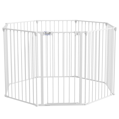 PawHut Parque para Cães de 8 Painéis 64×90 cm Dobrável de Aço com Duplo Travamento Função de Bloqueio e Formato Modular Branco