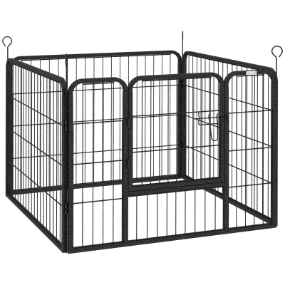 PawHut Parque para Cães com 4 Painéis Dobrável 82x82x60 cm com Porta e Fechadura para Exterior e Interior Cinza Escuro