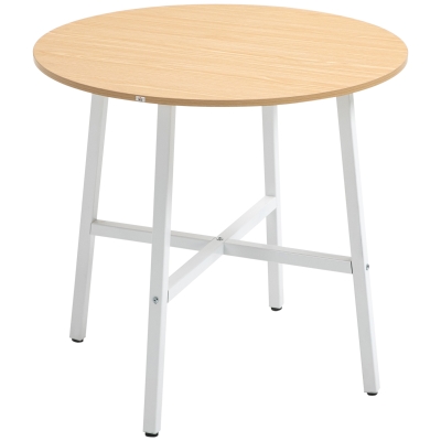 HOMCOM Mesa de Sala de Jantar Redonda para 4 Pessoas Mesa de Cozinha Moderna com Pés de Aço Ø80x76 cm Madeira e Branco