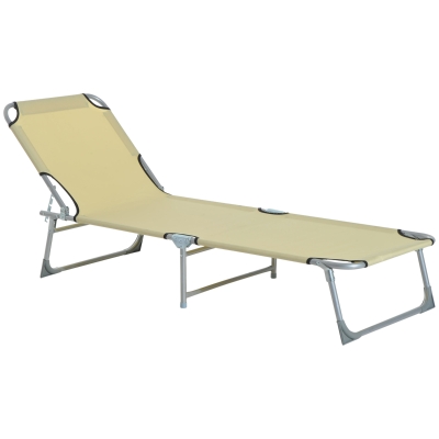 Outsunny Espreguiçadeira Dobrável e Reclinável em 4 Posições com Estrutura Metálica e Tecido Oxford para Exterior 187x58x28 cm Bege