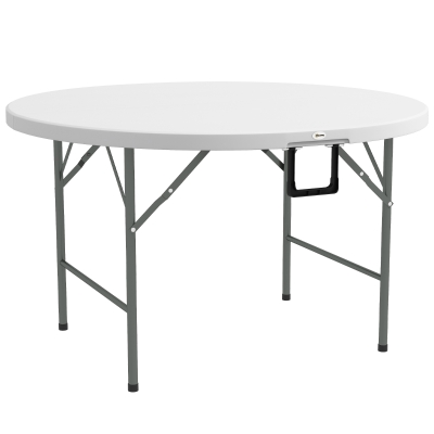 Outsunny Mesa de Jardim Redonda Mesa de Varanda Dobrável com Estrutura de Aço e Bancada de HDPE Ø122x73 cm Branco