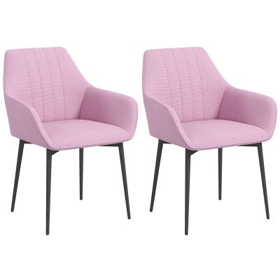 HOMCOM Conjunto de 2 Cadeiras de Sala de Jantar Estofadas em Linho com Encosto e Pés de Metal 59,5x56,5x81 cm Rosa