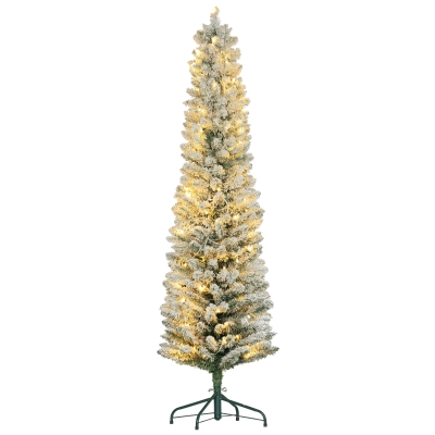 HOMCOM Árvore de Natal 180 cm Árvore de Natal Artificial Nevada com 150 Luzes LED 329 Ramos Verde e Branco