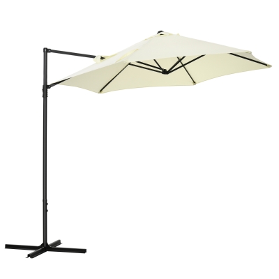Outsunny Chapéu de Sol de Jardim Chapéu de Sol Excêntrico Rotação 360° com Abertura Manual e Base Cruzada Ø256x245cm Bege