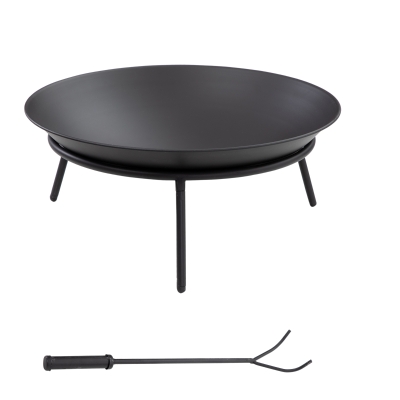Outsunny Braseiro de Exterior Braseiro de Metal com Atiçador para Varanda Campismo Ar Livre Ø47x21 cm Preto