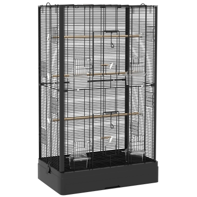 PawHut Gaiola para Pássaros 61x36,5x98 cm com Portas Poleiros Bandeja Removível e Alças para Canários Periquitos Preto