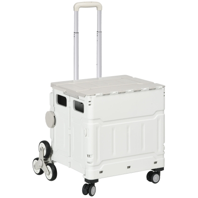 HOMCOM Carrinho de Armazenamento Dobrável Carrinho de Compras com 2 Rodas para Subir Escadas Capacidade 35L 48x43x95 cm Branco