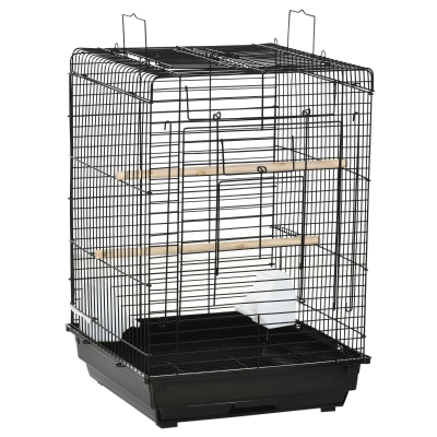 PawHut Gaiola para Pássaros com Teto Abatível 2 Poleiros 2 Comedouros e Bandeja Amovível para Canários Periquitos 40x40x59 cm Preto