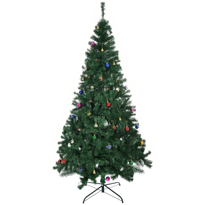 HOMCOM Árvore de Natal Artificial 210cm Ignífugo com 1036 Ramos 53 Decorações Folhas de PVC e Suporte Metálico Verde