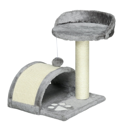 PawHut Arranhador para Gatos de 2 Níveis com Poste e Tapete de Arranhar Cama e Bola Suspensa 35,5x37x46 cm Cinza