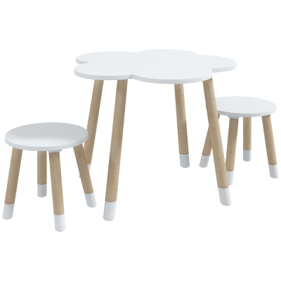 ZONEKIZ Conjunto de Mesa e 2 Cadeira para Crianças de 2-5 Anos Mesa com Forma de Flor Ø59x50 cm e Cadeiras Ø28x26 cm Branco