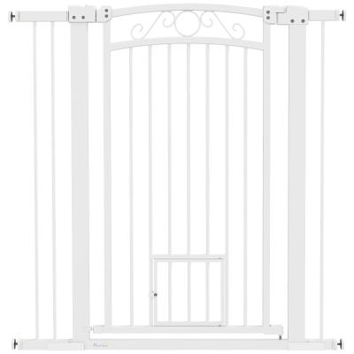 PawHut Barreira de Segurança para Cães Extensível Barreira para Animais de Estimação com Duplo Bloqueio e Porta 76-102x4x104 cm Branco