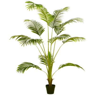 HOMCOM Palmeira Areca Artificial 170cm Planta Artificial com 11 Folhas Realistas e Vaso de Plástico Ø15x170 cm Verde
