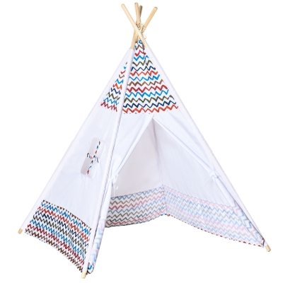 HOMCOM Tenda Tipi para Crianças acima de 3 Anos Tenda Tipi Infantil de Madeira Portátil com Janela para Interiores e Exteriores 120x120x155cm Branco