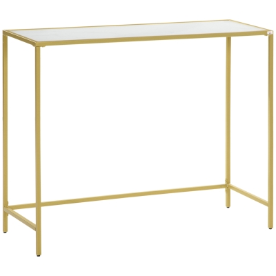 HOMCOM Mesa Consola Mesa de Entrada com Vidro e Estrutura de Aço para Corredor Sala de Estar Estilo Moderno com Anti-Rolamento Carga Máxima 25kg 100,5x35x80cm Branco e Dourado