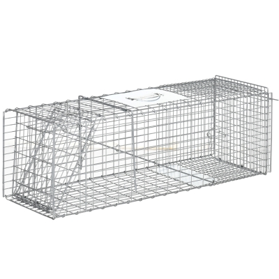 Outsunny Armadilha para Animais Vivos Dobrável 93x31x34,5 cm Gaiola de Captura com Porta e Alça para Coelhos Roedores Prata