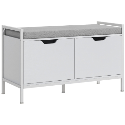 HOMCOM Banco Sapateira para Entrada com Assento Almofadado Amovível para 4 Pares de Sapatos 84x35x50 cm Branco