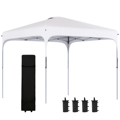 Outsunny Tenda Dobrável 2,5x2,5x2,68cm Tenda de Jardim com Proteção UV 50+ Altura Ajustável com 4 Bolsas de Areia e Bolsa de Transporte para Acampamento Festas Pátio Branco