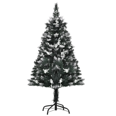 HOMCOM Árvore de Natal Automática 120 cm com 222 Ramos 28 Decorações Suporte em Aço Base Dobrável e Removível Verde