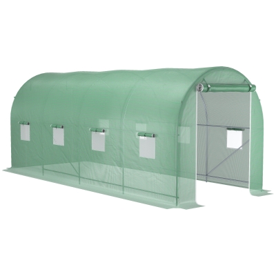 Outsunny Estufa tipo Túnel 500x200x205 cm Estufa de Jardim com Porta Enrolável e 8 Janelas Cobertura de PE 140 g/m² Verde