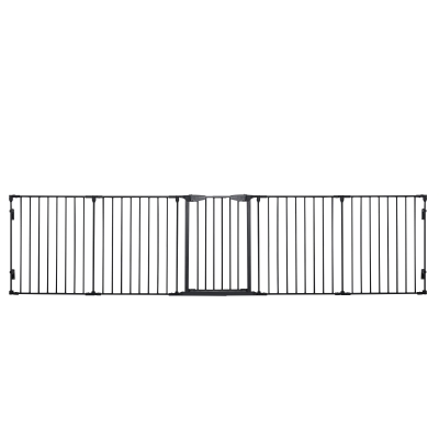 PawHut Barreira de Segurança para Animais de Estimação Barreira Dobrável de 5 Painéis com Fechadura Inteligente 300x74,5 cm Preto