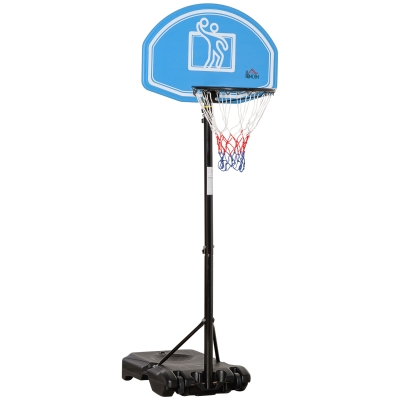 HOMCOM Tabela de Basquetebol com Altura Ajustável 160-210cm Rodas e Base Recarregável 76x70x197,5-254cm Preto e Azul