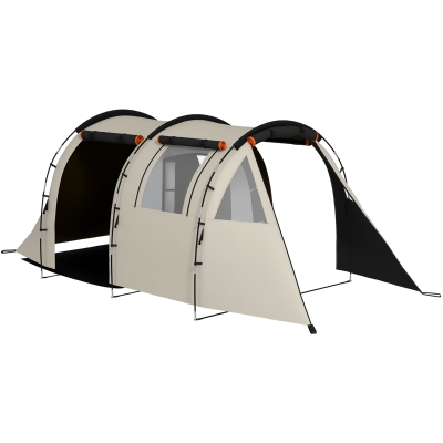 Outsunny Tenda de Campismo Familiar para 2 Pessoas com 2 Ambientes 5 Portas e Bolsa de Transporte Impermeável 460x230x180 cm Caqui