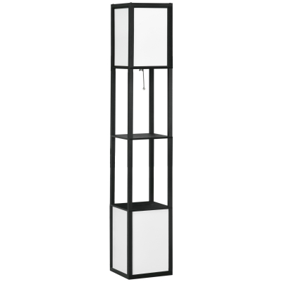 HOMCOM Candeeiro de Pé de Madeira com Prateleira Suporte para Lâmpada E27 Candeeiro Moderno 26x26x156 cm Preto e Branco