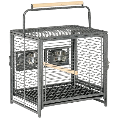 PawHut Gaiola para Pássaros Portátil com 2 Poleiros de Madeira Comedouros de Aço Inoxidável e Bandeja Amovível 48x38x47,8 cm Preto