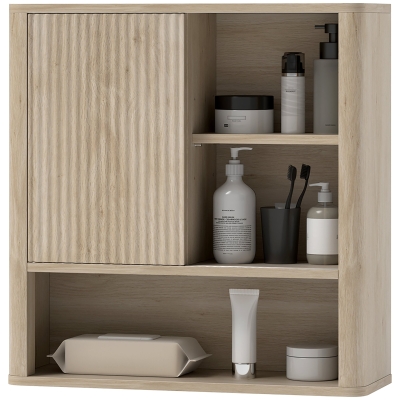 HOMCOM Armoire Murale Salle de Bain Bois Naturel Étagères Réglables