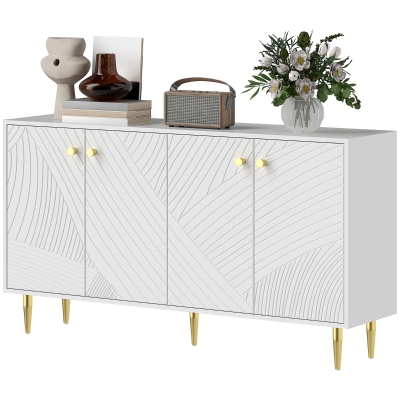 HOMCOM Buffet Blanc 140cm avec Étagères et Placards
