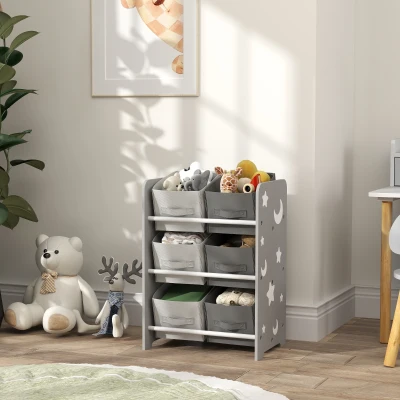 AIYAPLAY Estantería Infantil para Niños de +3 Años Estantería para Juguetes con 6 Cajas de Tela no Tejida 43x30x60 cm Gris