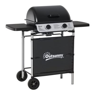 Outsunny Barbecue Gaz 2 Brûleurs Acier Inox 104x49cm Noir