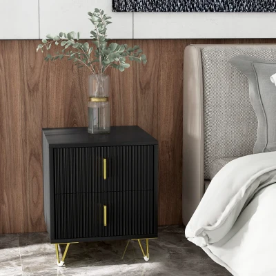 HOMCOM Table de Nuit Art Déco 40x40cm Métal Doré Noir
