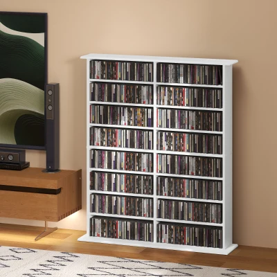 HOMCOM Rangement CD/DVD 16 Compartiments 12 Étagères Blanc