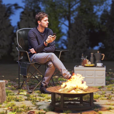 Outsunny Chaise Camping Pliante Portable avec Porte-Gobelets Noir